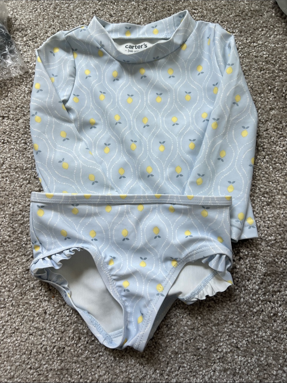 Carter's Light Blue Rash Guard Set with Yellow Lemon Print